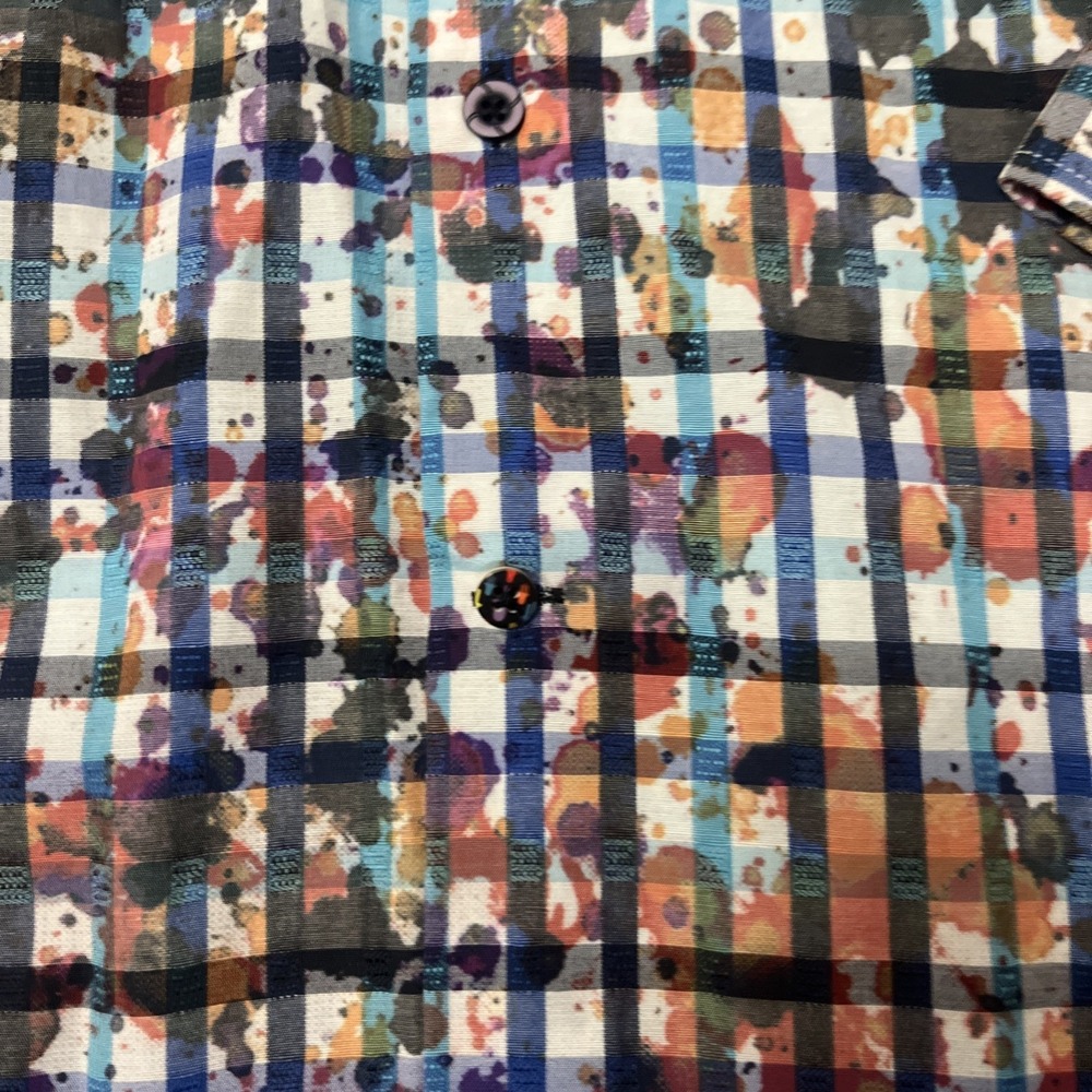 Visconti Black Men Sz M Button Up Blue Paisley Striped Mixed Long Sleeve Shirt - Picture 3 of 14